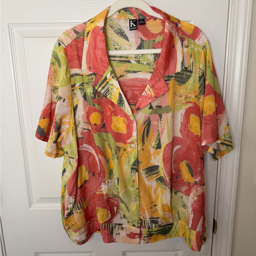 Plus Size Vintage Cabin Creek Shirt Large Multicolor Abstract Art Top